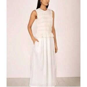 NWT Banjanan Heather Crochet Dress Cream Cotton Mixed Media Midi XL BSP24SW040
